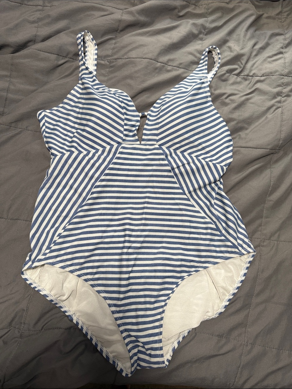 Time and Tru Blue and White Striped One-Piece Swimsuit